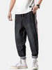 Pantalon en denim à cordon de serrage en coton avec passepoil latéral contrasté pour homme