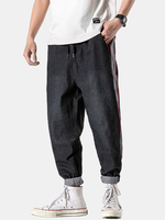 Pantalon en denim à cordon de serrage en coton avec passepoil latéral contrasté pour homme