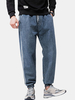 Pantalon en denim délavé à la cheville élastique à rayures latérales pour hommes avec poche