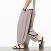 Pantalon en lin pour hommes,  lanternes décontractées et carottes,  pantalon à rayures rétro