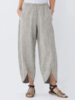 Pantalon en velours côtelé de couleur unie à taille haute et à ourlet irrégulier