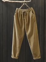Pantalon en velours côtelé pour femme solide et simple à cordon de serrage vintage