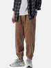 Pantalon en velours côtelé pour homme avec cordon de serrage de couleur unie à revers élastique