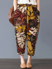 Pantalon femme bohème 100% coton imprimé floral avec poches latérales taille élastique
