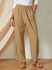 Pantalon femme en coton décontracté à taille élastique de couleur unie