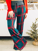 Pantalon large taille haute décontracté à carreaux pour femme