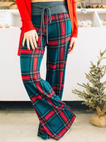Pantalon large taille haute décontracté à carreaux pour femme