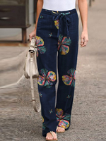 Pantalon large taille élastique à lacets imprimé vintage pour femme avec poches latérales