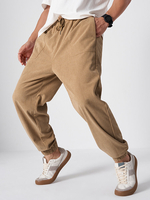 Pantalon long en velours côtelé uni à deux grandes poches pour hommes