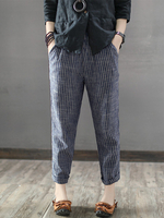 Pantalon long sarouel rayé taille haute pour femme