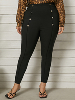 Pantalon Noir à Boutons Grande Taille