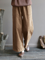 Pantalon rétro en velours côtelé à jambes larges pour femmes avec poches latérales