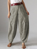 Pantalon sarouel de couleur unie à bouton taille haute pour femme avec poche