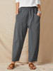 Pantalon sarouel pour femmes en coton décontracté uni à poche à taille élastique de couleur pure