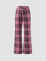 Pantalon taille haute à carreaux