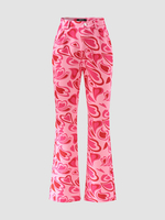 Pantalon taille haute à imprimé cœur