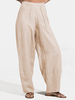 Pantalon taille haute décontracté en coton pour femme avec poche
