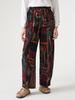 Pantalon taille élastique à double poche à imprimé vintage pour femme