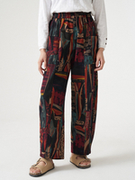 Pantalon taille élastique à double poche à imprimé vintage pour femme