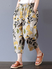 Pantalon taille élastique à imprimé floral vintage pour femme avec poches