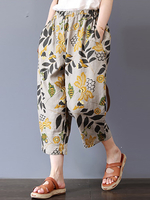 Pantalon taille élastique à imprimé floral vintage pour femme avec poches