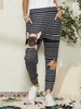 Pantalon taille élastique décontracté à rayures pour femmes de grande taille avec poche