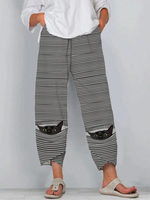 Pantalon taille élastique décontracté imprimé chat mignon pour femmes avec poche
