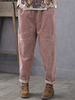 Pantalon taille élastique style cargo en velours côtelé pour femme avec poche multiple