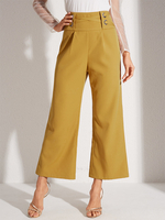 Pantalon évasé décontracté élégant de taille moyenne pour femmes de couleur unie