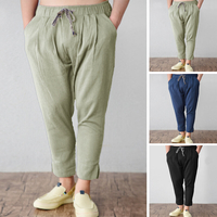 Pantalons de lin en vrac taille élastique pour hommes occasionnels pantalons de travail de bureau formel Harem