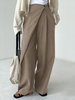 Pantalons fins pour femmes à taille élastique et à jambes larges,  plis amples