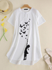 Papillon Cartoon Girl Grahpic Crew Neck Pocket Robe décontractée