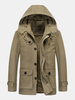 Parka chaude mi-longue doublée en polaire pour homme avec capuche amovible