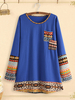 Patchwork Col Rond Manches Longues Décontracté Plus Taille Blouse