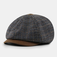 Patchwork couleur couture style britannique rétro bord court béret chapeau gavroche chapeau octogonal chapeau pour homme