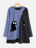 Patchwork de bouton dimpression de poisson de chat de dessin animé Plus Blouse de taille