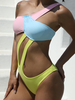 Patchwork de contraste de couleur découpé One épaule dos nu One maillot de bain de plage pour femmes