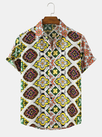 Patchwork Ethnique Style Graphique Imprimer Col Revers Vintage Chemises À Manches Courtes