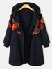 Patchwork Imprimé Floral Ethnique Manches Longues Vintage À Capuche Plus Taille Manteaux Pour Femmes