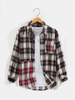 Patchwork Plaid Poche Poitrine Boutonnée À Manches Longues Chemises Décontractées Pour Hommes