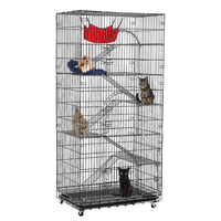 PawGiant Oversized 6 Tier Cat Cage 77" Tall 1-5 Cats w/Hammock,  Cat Bed & 5 Ramp Ladders 5 Platforms 3 Front Door Tray C
