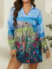 Paysage fleur imprime manches longues robe revers pour les femmes