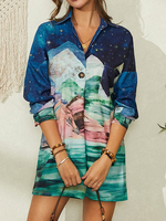 Paysage Revers Manches Longues Robe Imprimée Décontractée Pour Femme