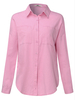 Pink Women Turndown col poche à manches longues bouton chemise