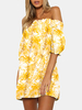 Plantes tropicales - Mini-robe dété à imprimé épaules dénudées