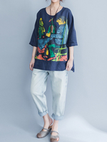 Plus Blouse à taille basse à manches longues et à col rond