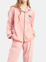 Plus la taille des femmes 100% coton appliques de bande dessinée revers longs ensembles de pyjamas avec reliure contrast