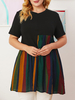 Plus la taille des femmes Colorful rayures couture col rond chemisiers décontractés à manches courtes