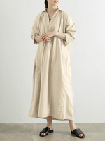 Plus la taille des femmes de couleur pure revers demi manches chemises unies robes maxi avec poche