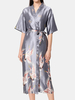 Plus la taille des femmes de style ethnique impression de grue en fausse soie demi-manches maison vêtements de nuit Robe